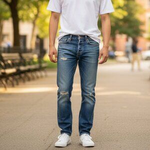 Hollister Men's 30x32 Medium Wash Distressed Ripped Button Fly Skinny Jeans